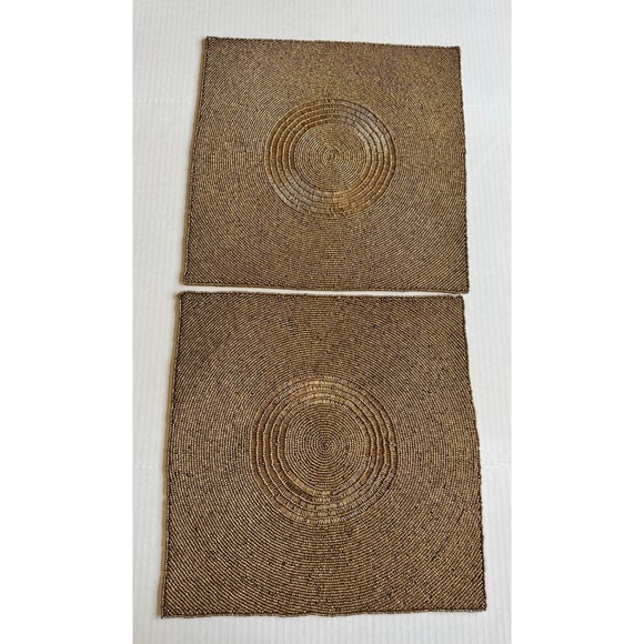 Pier 1 Other - Pier 1 Imports Heavily Beaded Square 15 x 15 Placemats Champagne Gold Set Of 2